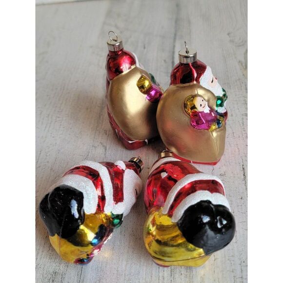 Blown glass Santa Claus chimney toy bag ornament set glitter Xmas - Picture 8 of 8